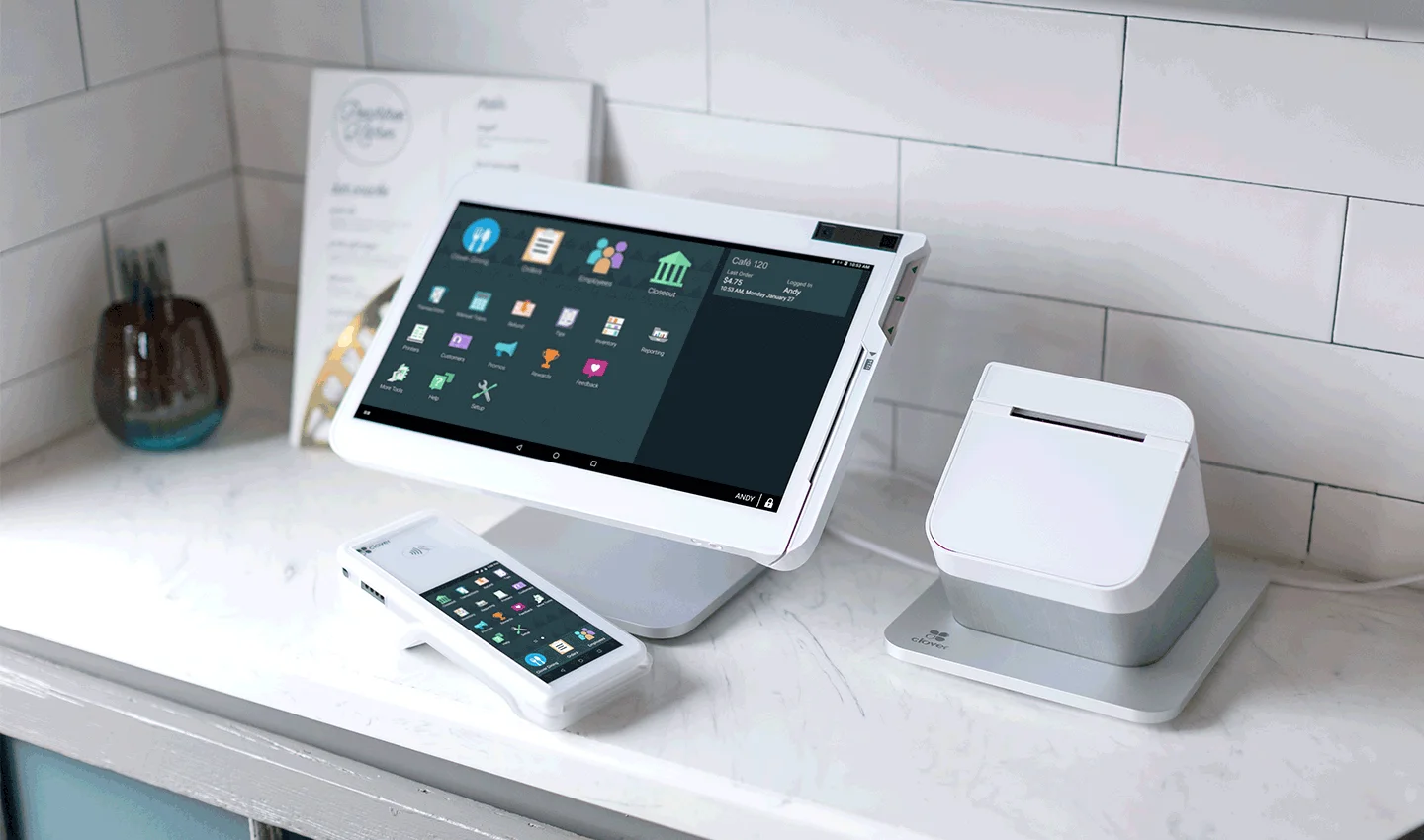 Clover Station Duo and Flex on a retail counter